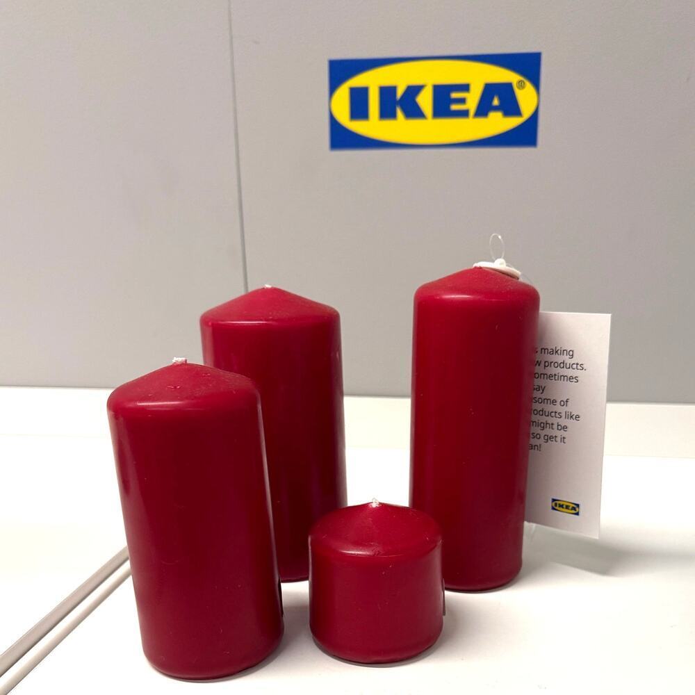 IKEA FENOMEN Unscented Red Pillar Candles (Set of 4)